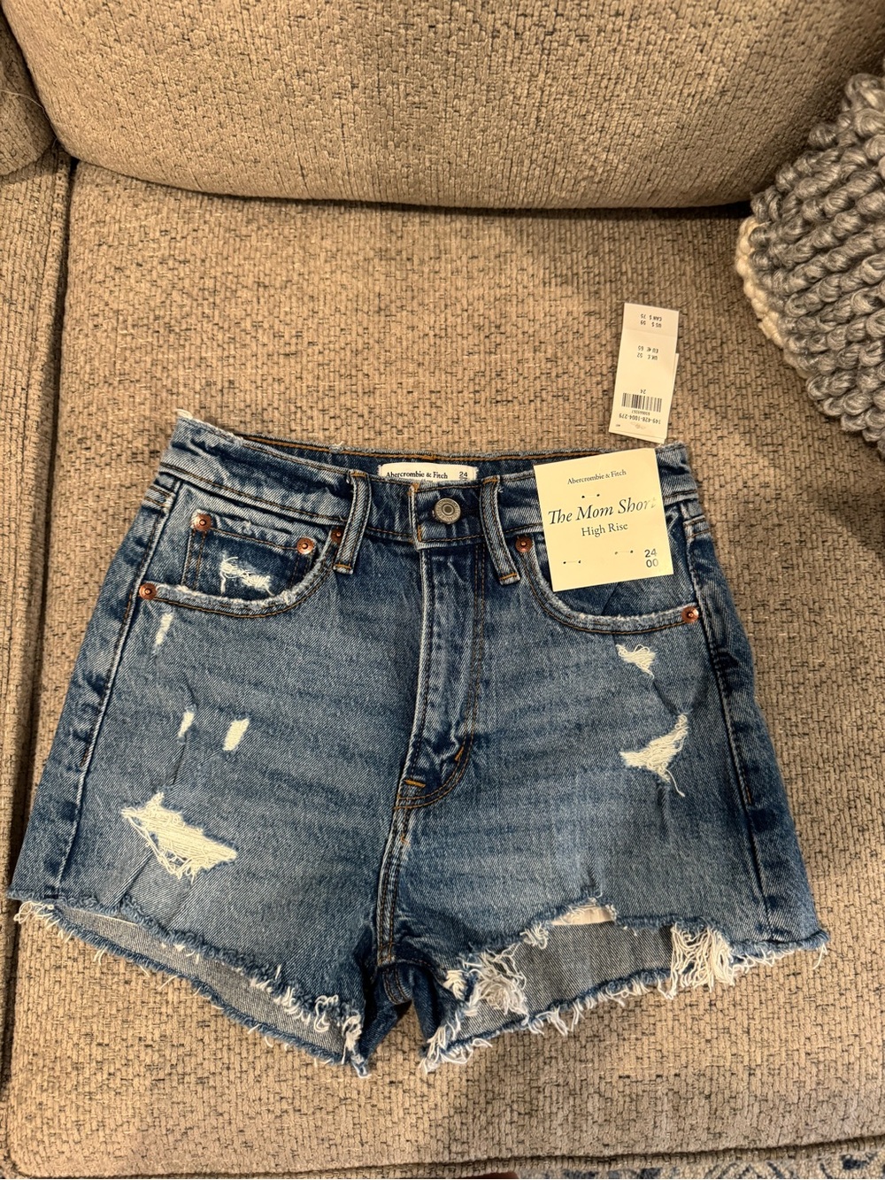 Abercrombie & Fitch Distressed High-Rise Denim Shorts - Blue